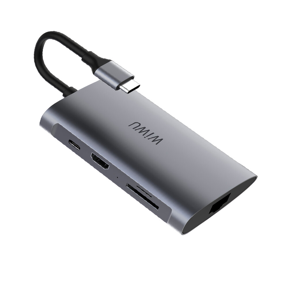 

WiWU Alpha 831HRT 8-in-1 USB-C Hub Type-C to USB3.0 Adapter HD Converter SD/TF Card Reader PD Fast Charging RJ45 Multi-f