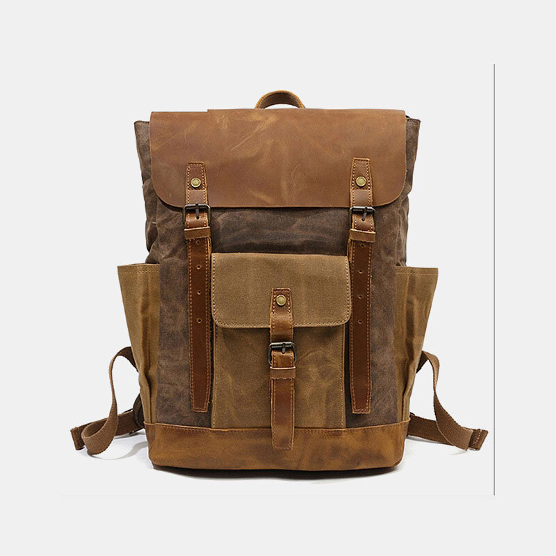 Men Retro Vintage Canvas Leather Backpack Sports Climbing Bag Travel Anti-theft Backpack