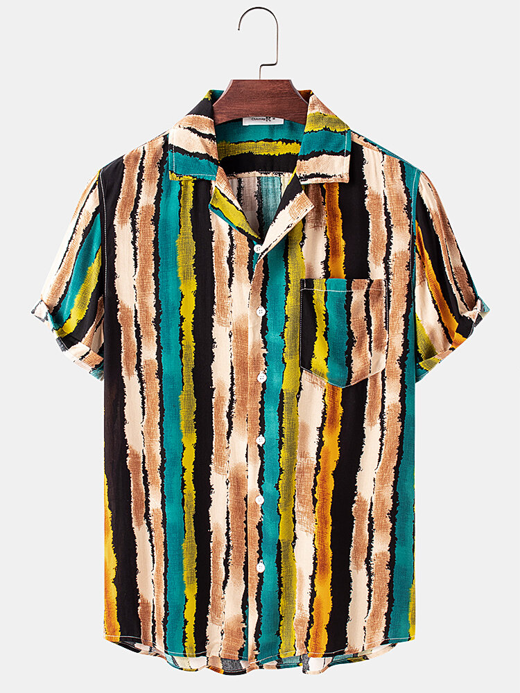 

Vintage Style Vertical Stripes Holiday Casual Mens Short Sleeve Shirts