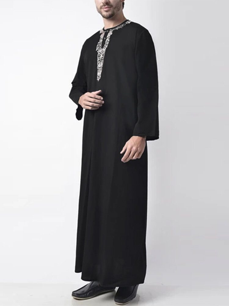 

Mens Vintage Embroidered Button Casual Long Sleeve Kaftan Robe