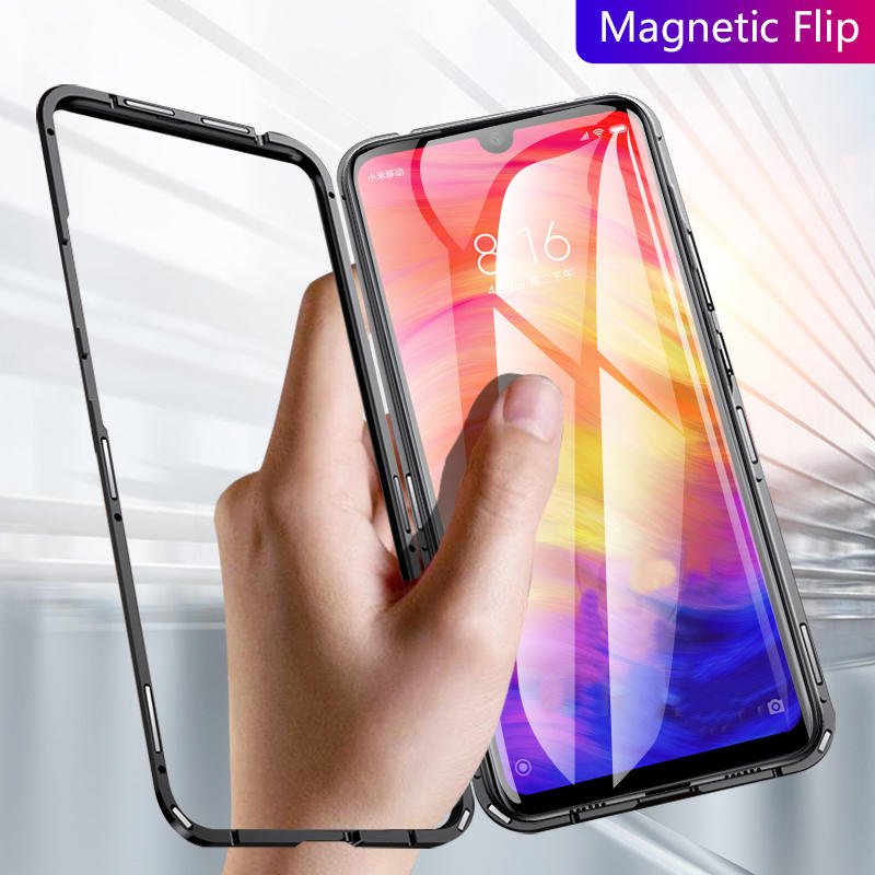 Bakeey Magnetic Flip Metal Frame Tempered Glass Full Cover Protective Case for Xiaomi Redmi 7 / Redm