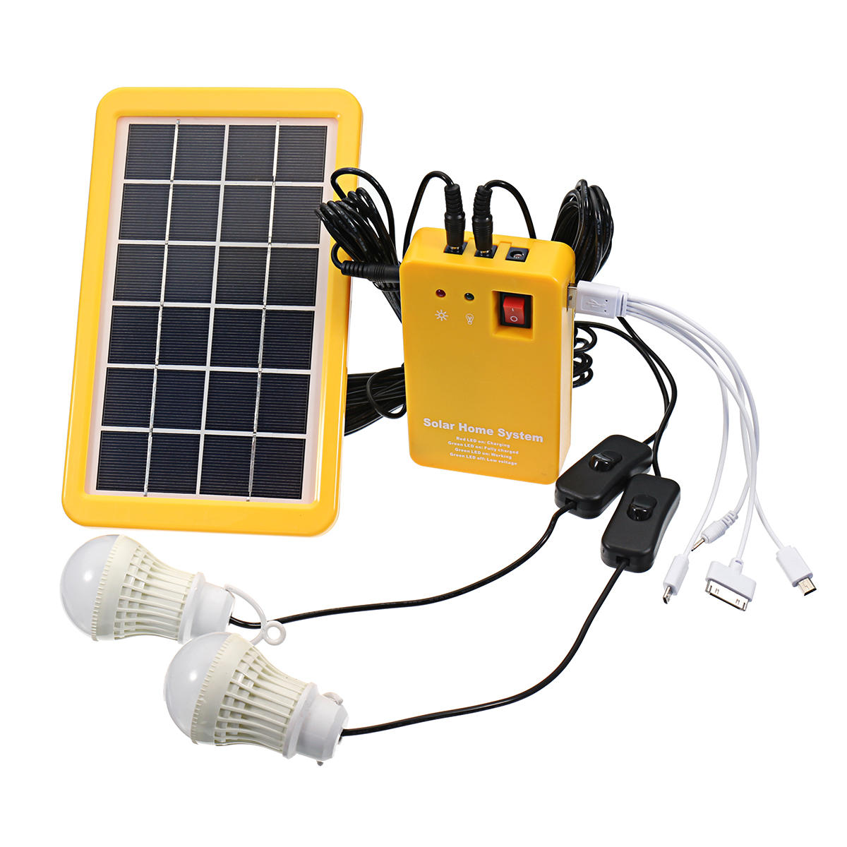3W Solar Powered System Solar Panel Charging Generator 5V USB Power Generation System with 2 Bulbs