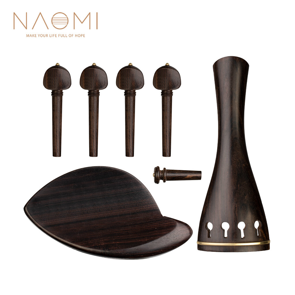 NAOMI Ebony Violin Accessories Set Tailpiece+ Chin Rest+ Endpin+ 4 Tuning Pegs Violin Repairing Part