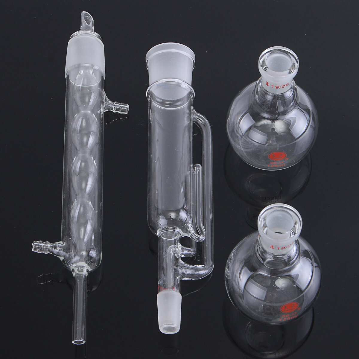 125ml Glas Soxhlet Extractor Kit Condenser en Extractor Met 2x125ml Fles