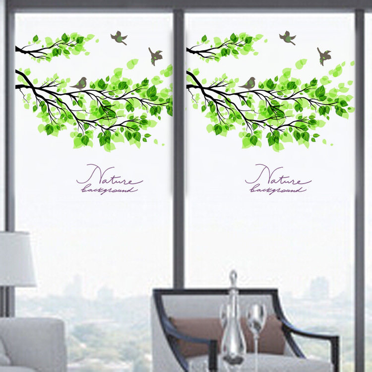 

60x58cm Frosted Opaque Glass Window Film Tree And Bird Privacy Glass Stickers Home Decor