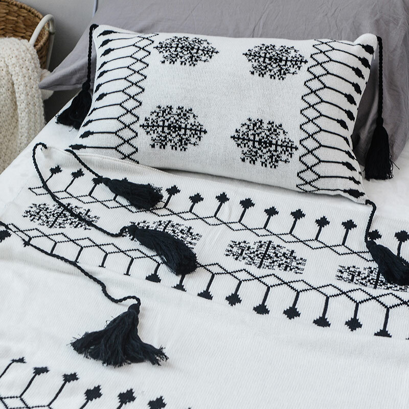 Zachte deken kwastje sneeuwvlok geometrie katoen gebreide deken voor bedden Sofa