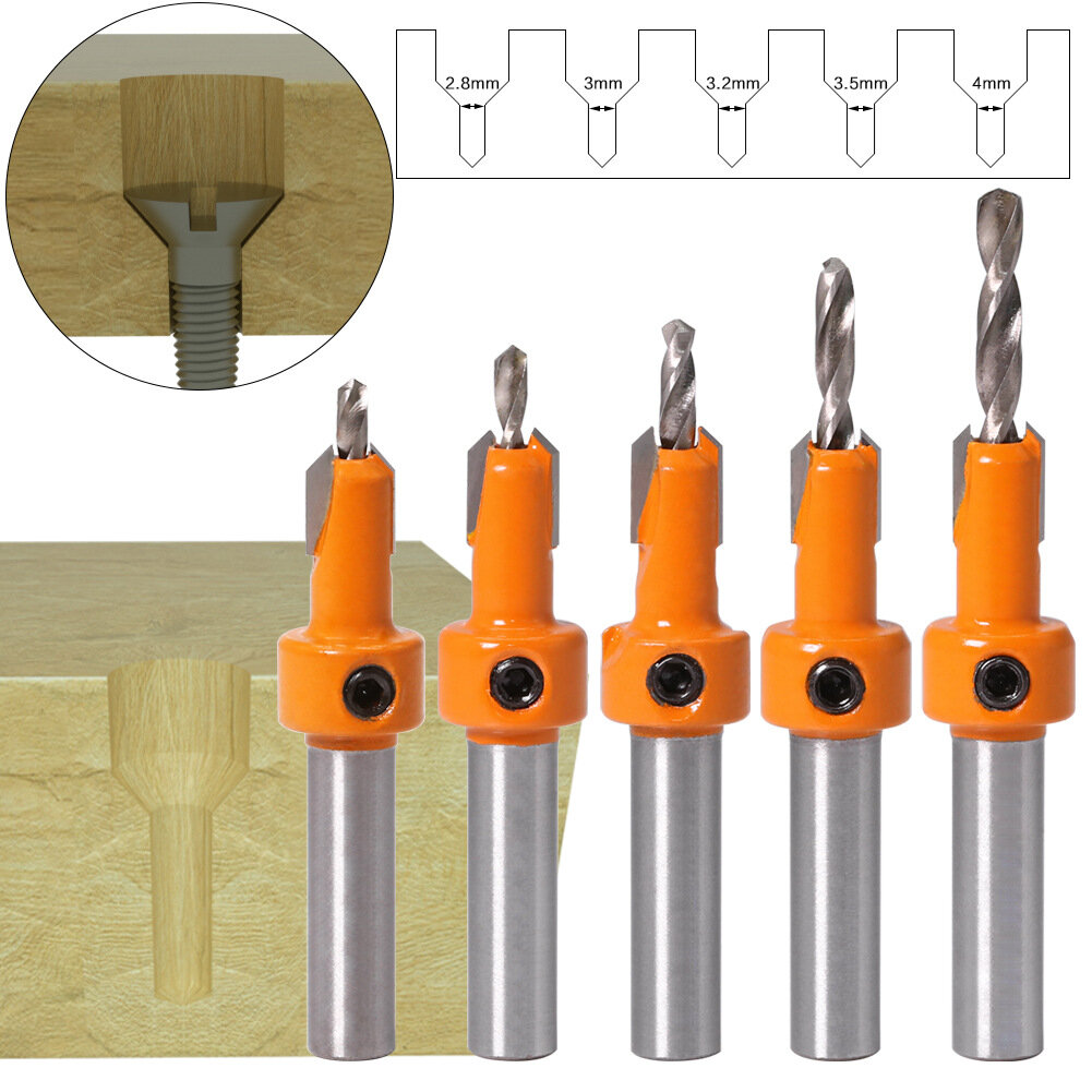 

8MM Countersink Router Bit Set Woodworking Screw Extractor Step Drill Metal Hole Drill for Wood
