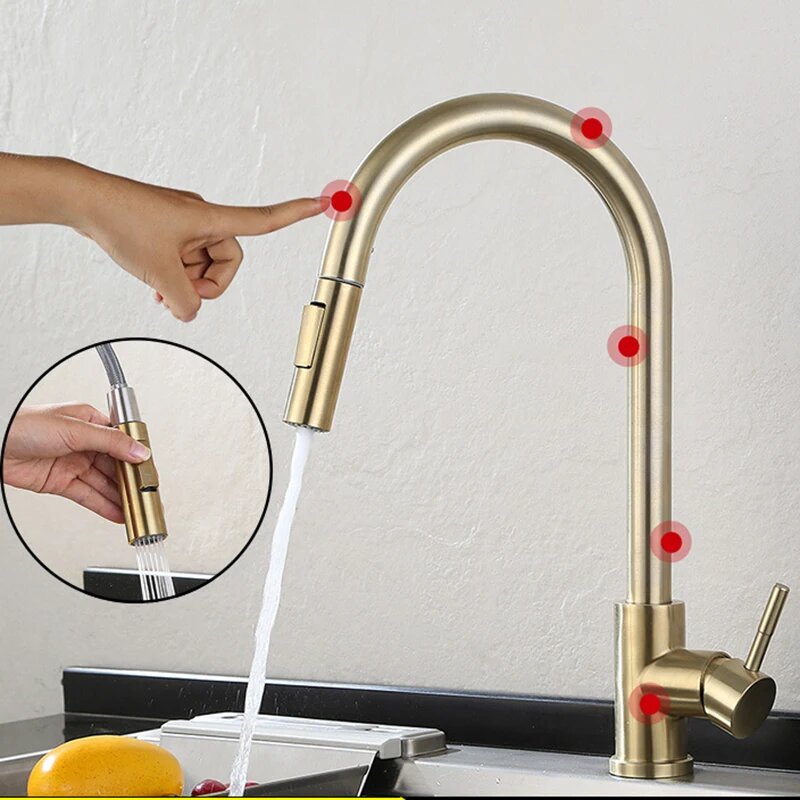 

Brushed Gold Pull Out Touch Sensor Kitchen Faucet 360 Rotation Smart Kitchen Faucet Sensor Tap Faucet Single Handle Mixe