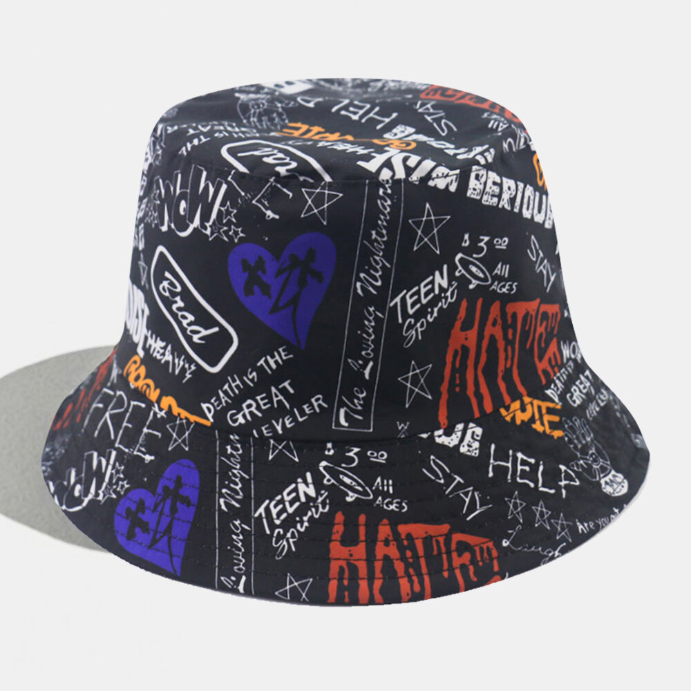 Unisex Graffiti Letter Pattern Breathable All-match Outdoor Sunvisor Bucket Hat