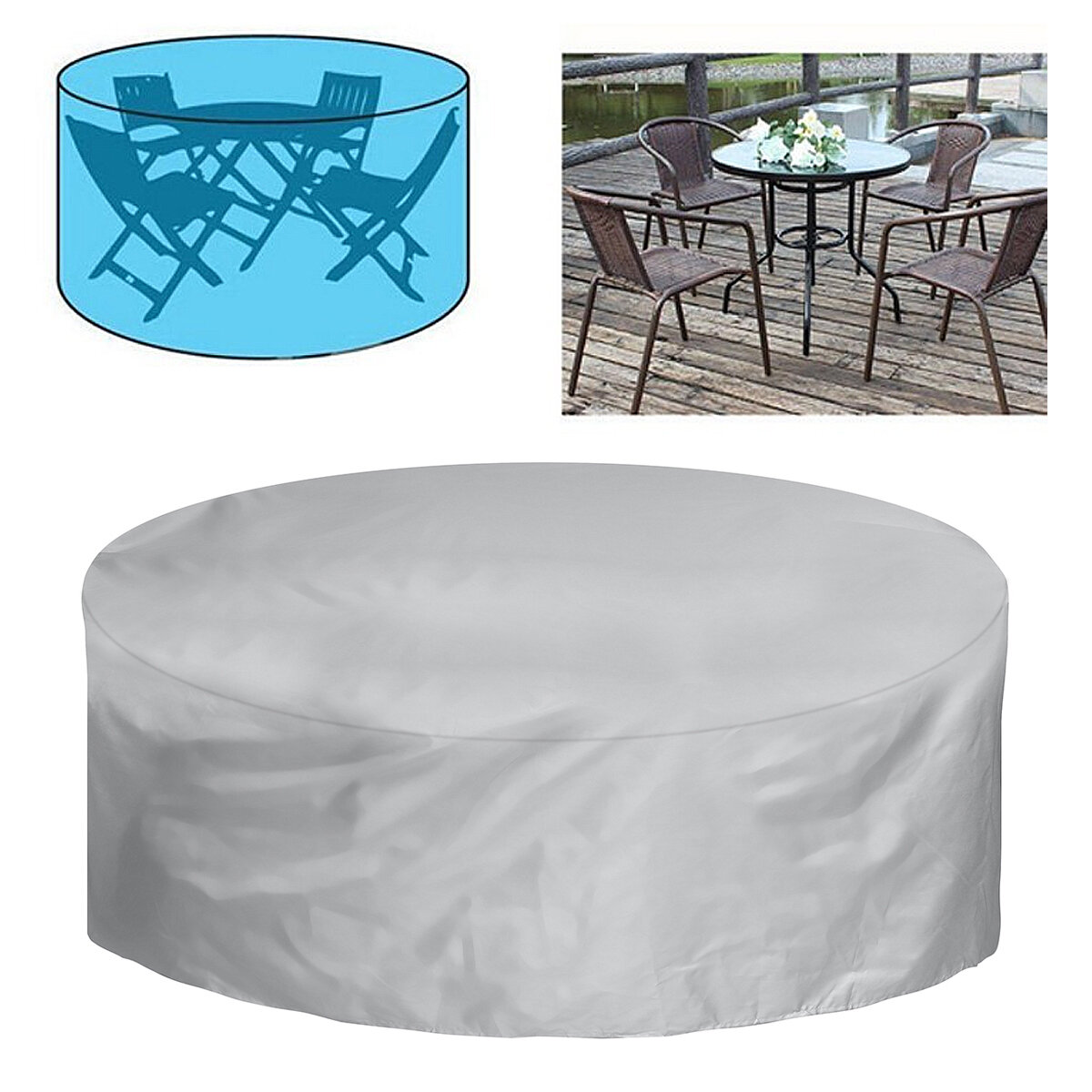 210D Oxford Furniture Cover Round Protective Cover Tarpaulin Sun Cover Water and Sun Protection Furniture Cover