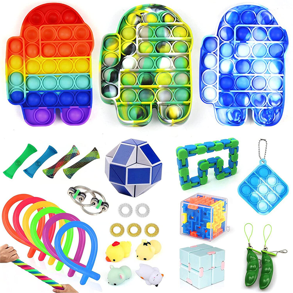 30pcs Bubble Sensory Set Antistress Relief Autism Anxiety Stretchy String Squeezed Beans Educational Push Bubble Supplie