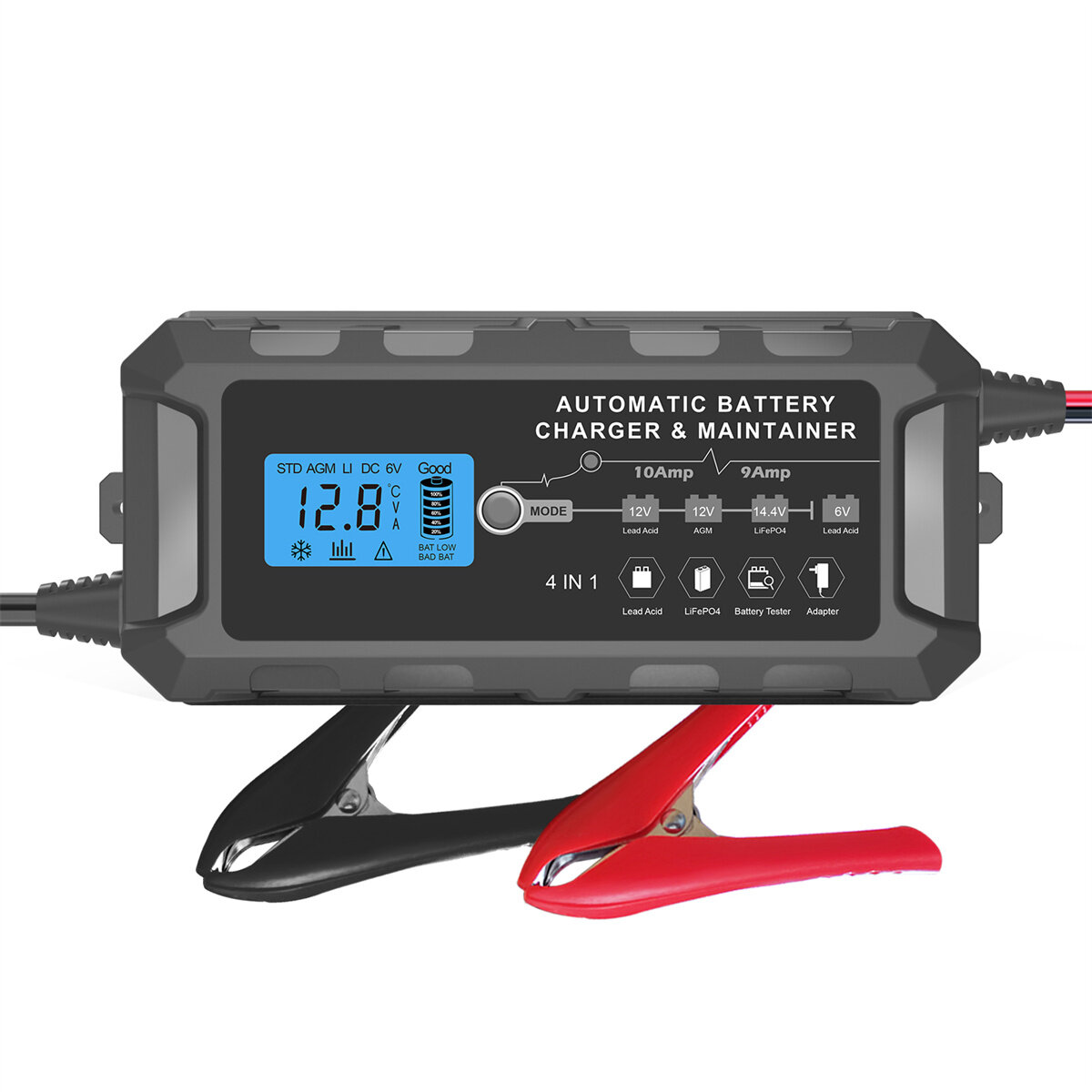 Andeman 12V 10A/14V 9A Battery Charger for Motorcycle Car Battery Repair AGM GEL Lithium LiFePo4