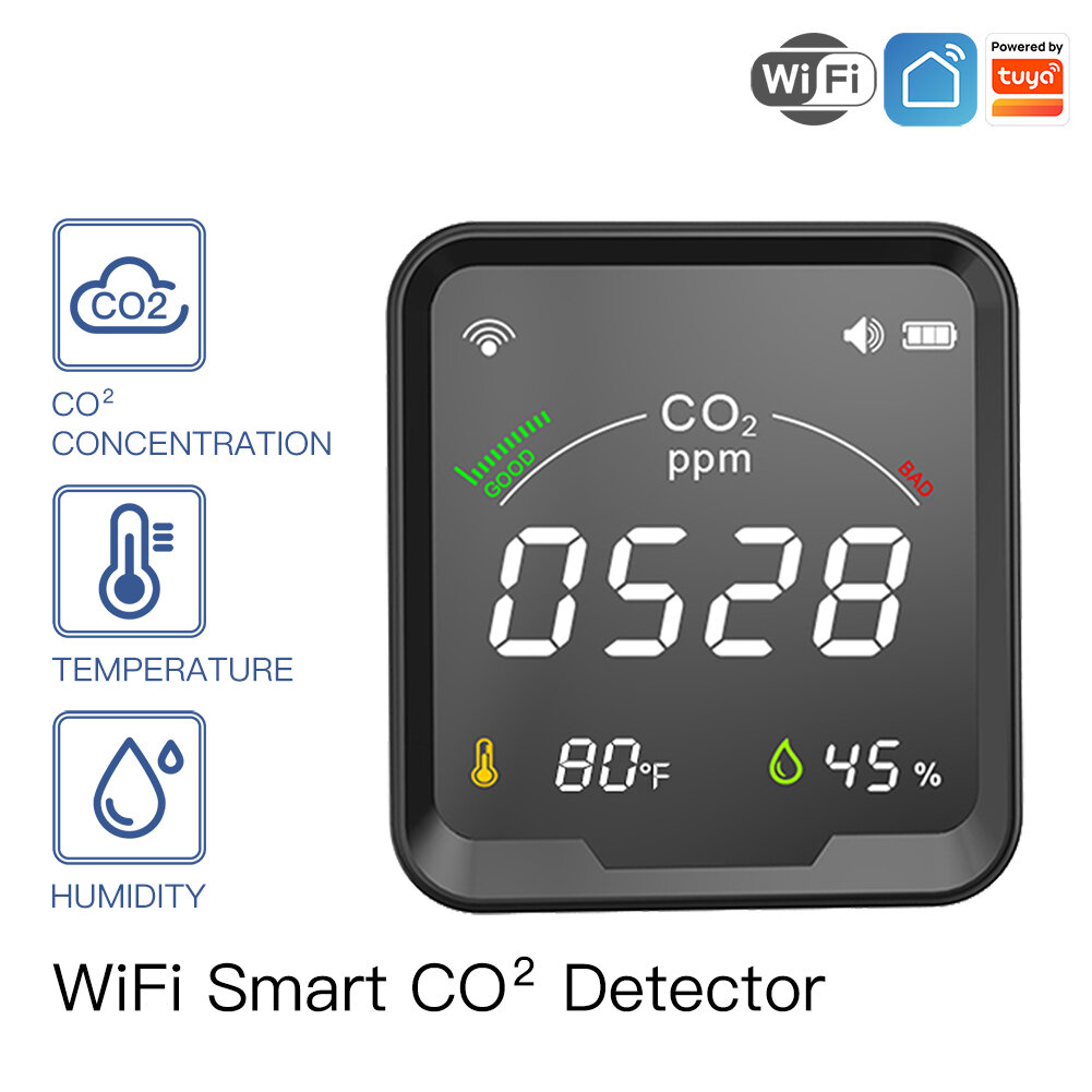 MoesHouse WiFi Tuya Smart CO2 Detector 3 in 1 Kooldioxide Detector Luchtkwaliteit Monitor Temperatuu