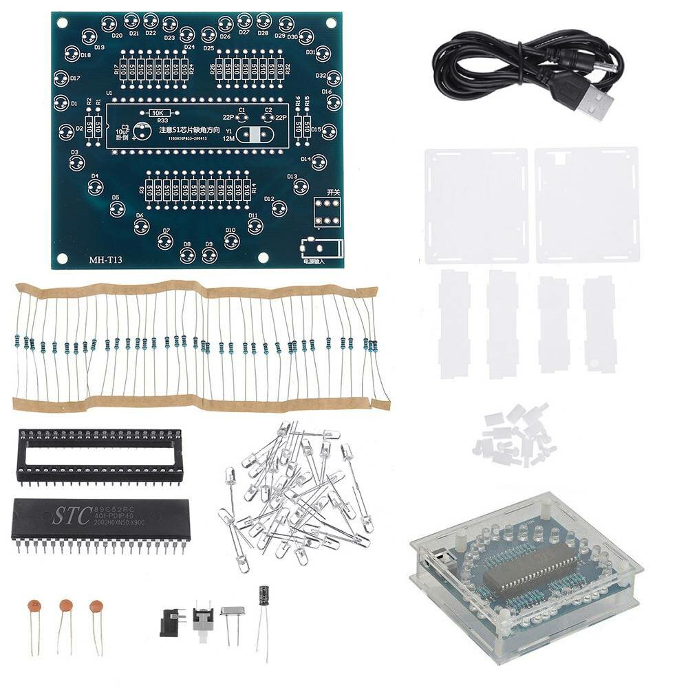 51 Single Chip STC89C52RC DIY Kit Colorful Flashing Heart Shape Lamp Board