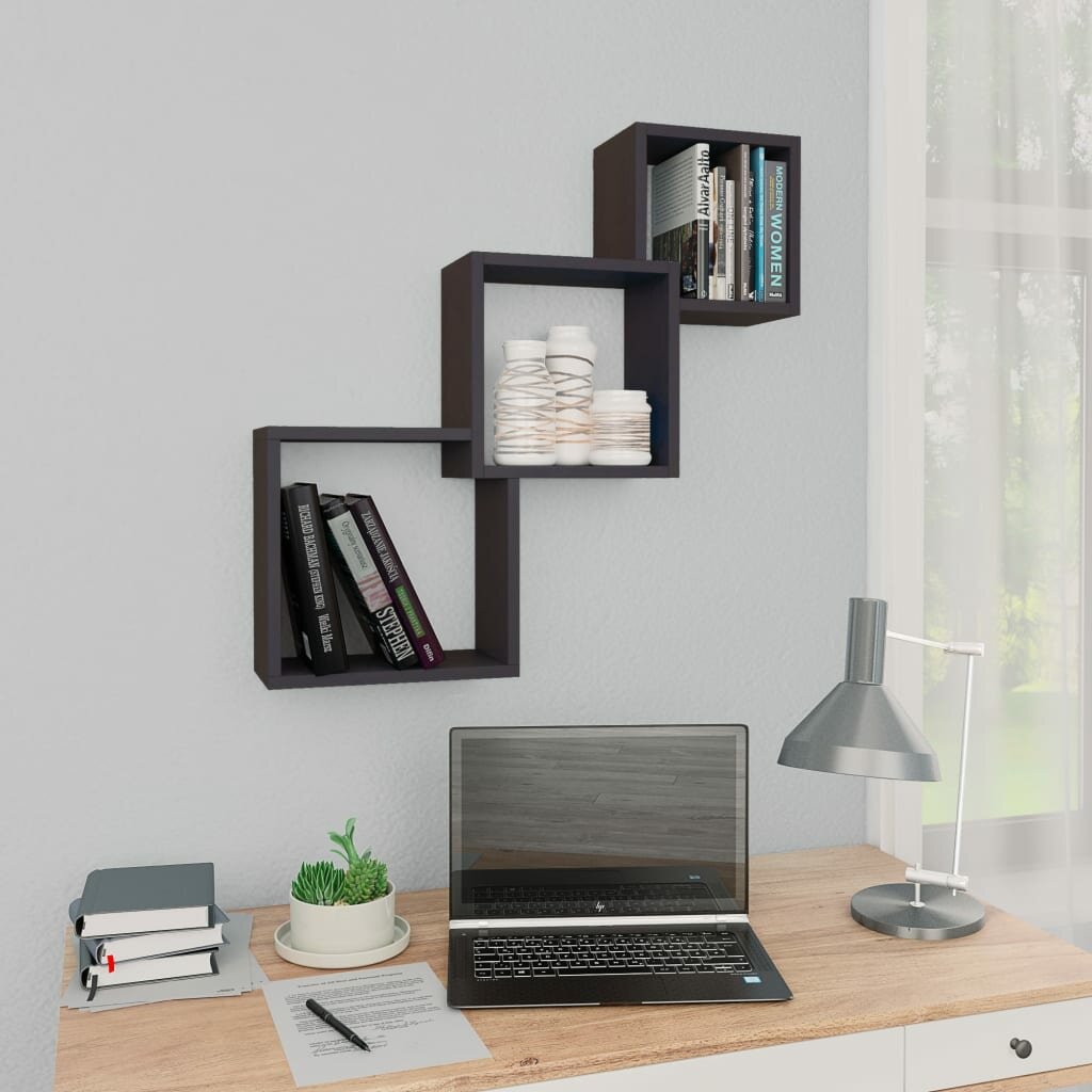 3 Cube Floating Shelves Strong Chipboard Wall Shelves Display Books, Awards, Collectables, Ornaments for Bedroom Living