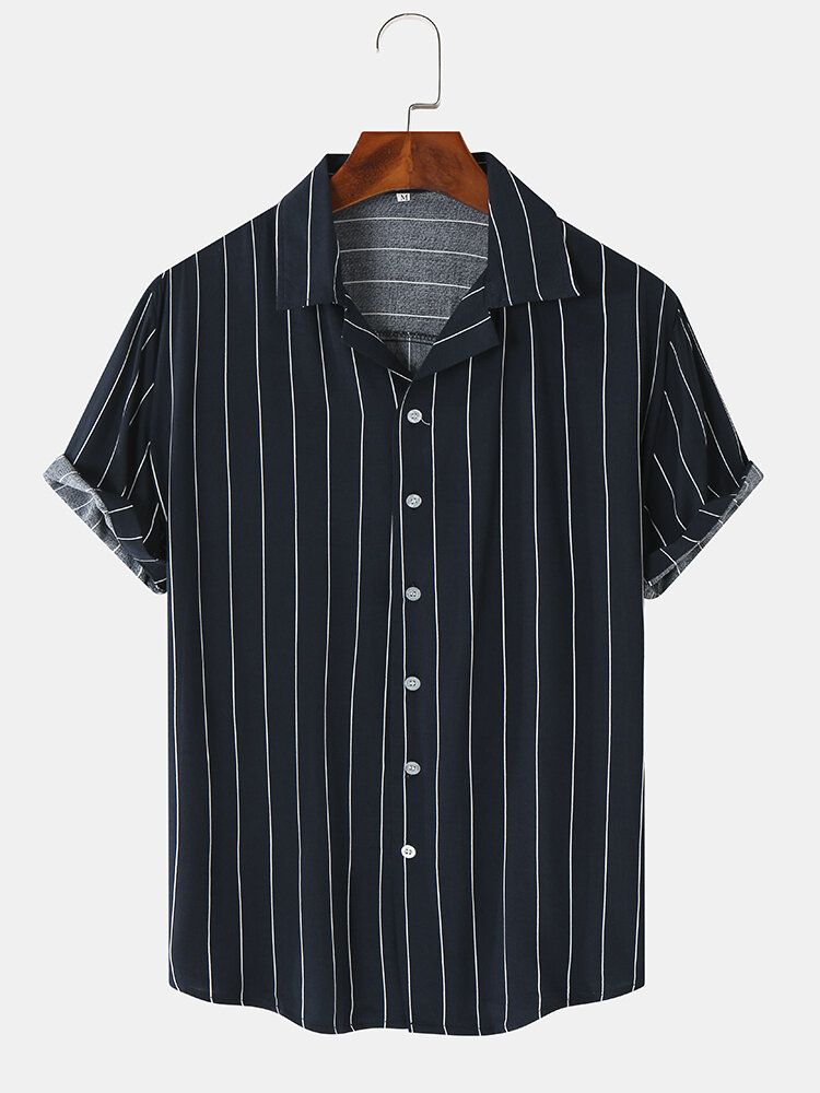 Men Striped Graphic Vacation Short Sleeve Leisure Shirts