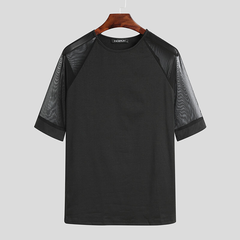 メンズメッシュTシャツフィッシュネット半袖カジュアル通気性SoftジムトレーニングキャンプハイキングTシャツ