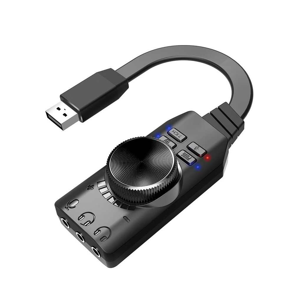 PLEXTONE GS3 7.1 Channel Sound Card Adapter External USB Audio 3.5mm Headset Microphone for PUBG Lea