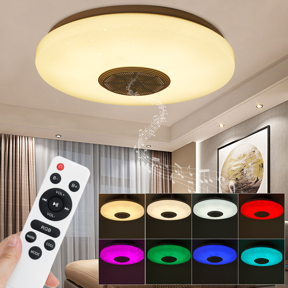30cm Diameter 36W Bluetooth LED Ceiling Light RGB Music Speaker Dimming Lamp APP Remote Control