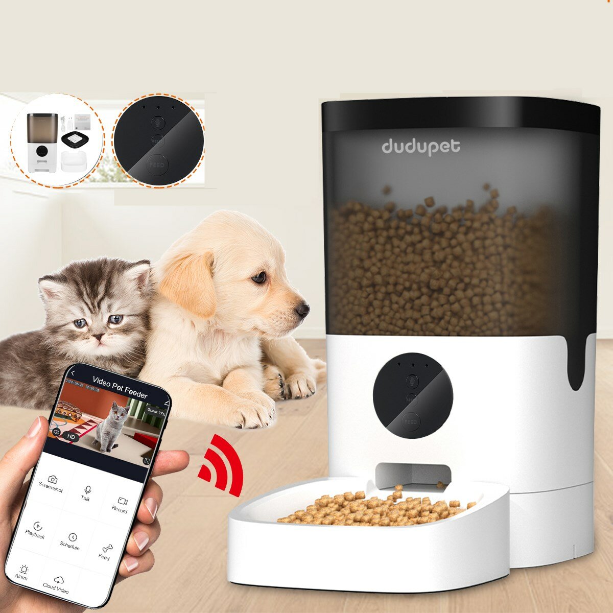 

DUDUPET Pet Automatic Feeder 6L Large Capacity Smart Voice Recorder APP Control Timer Feeding Cat Dog Food Dispenser Vid