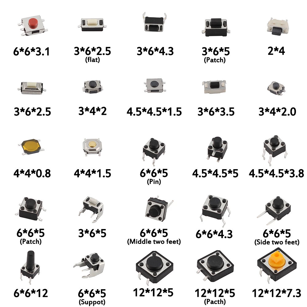 

125 шт. / Лот сенсорный переключатель / микропереключатель / нажимной Кнопки переключателей 25 типов в ассортименте Набо