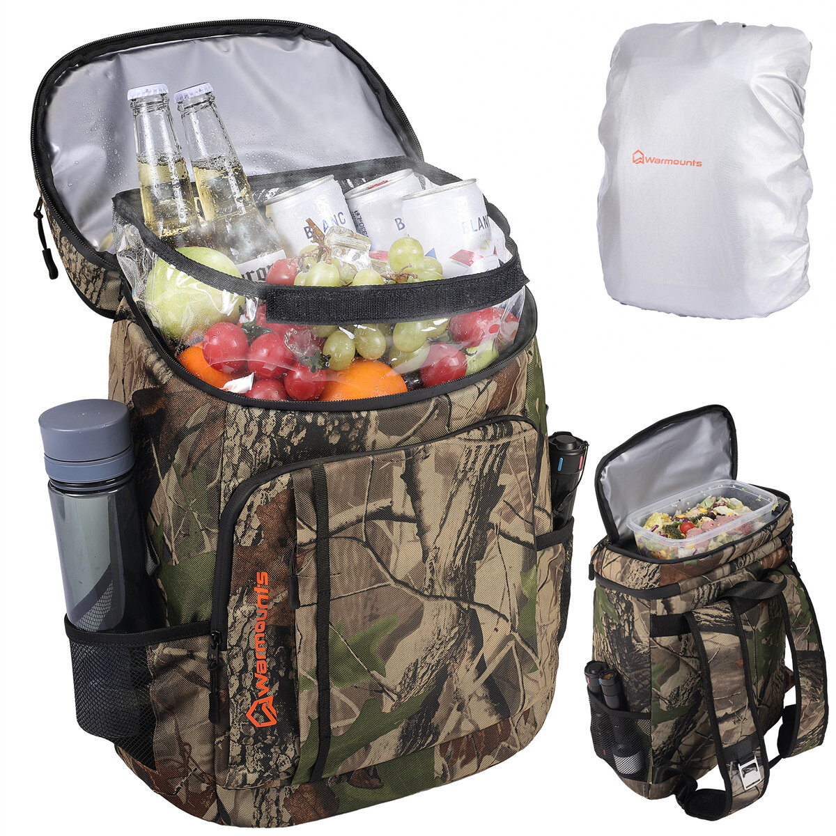 WARMOUNTS Backpack Cooler Insulated 36 Cans w/ Insulating Cover, Upgraded Leakproof Soft Cooler Backpack 2 Compartment f
