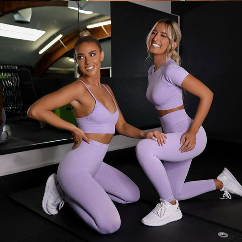 Seamless Women Yoga Set Workout Bra+Sport Pants Gym Fitness Suits Crop Top High Waist Running Leggin