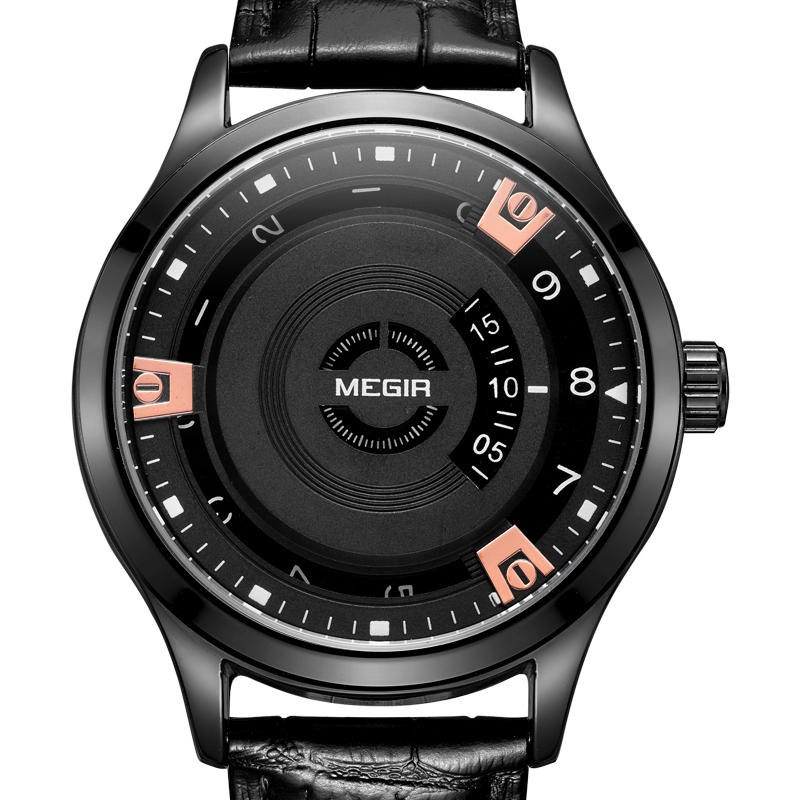 MEGIR MG1067 Fashion Casual Men Calendar Function Leather Watch Band Quartz Wrist Watch