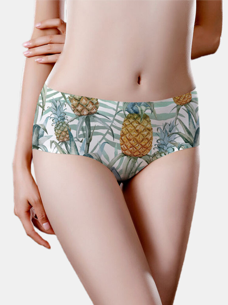 

Women Pineapple Tree Print Seamless Full Hip Cotton Lining Soft Panties