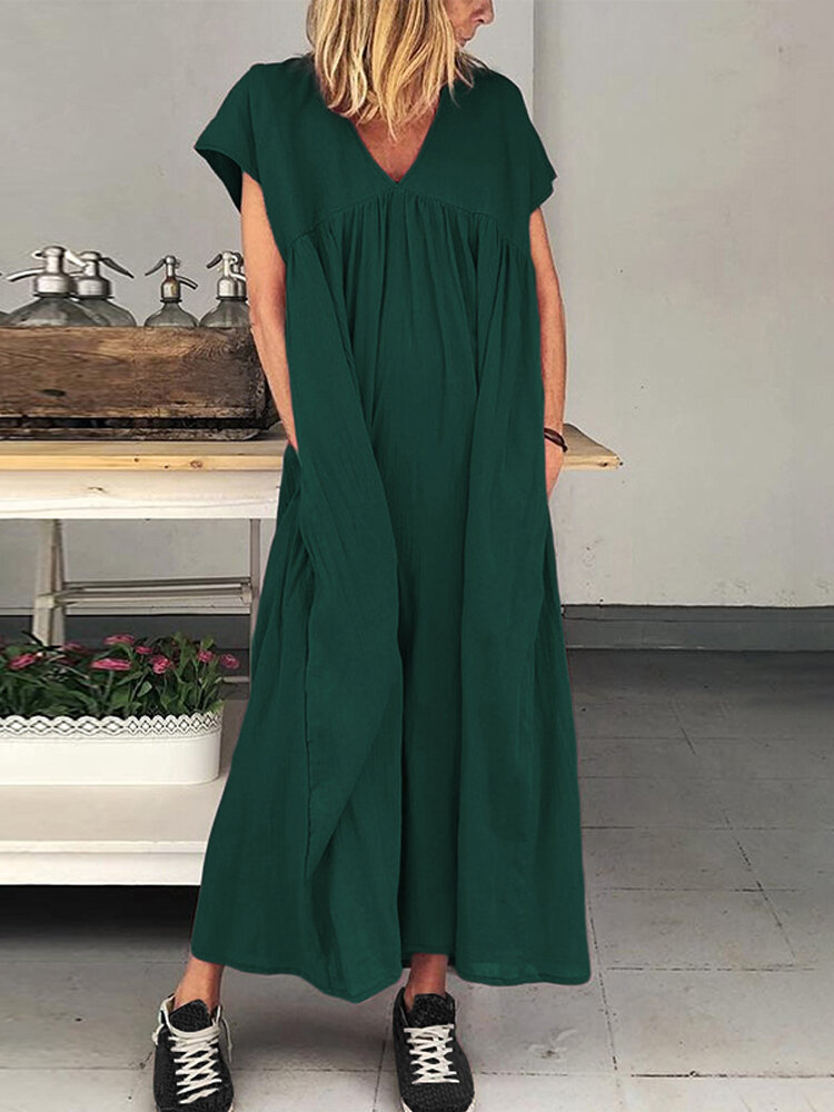 Women casual short sleeve v-neck loose maxi dress Sale - Banggood.com ...
