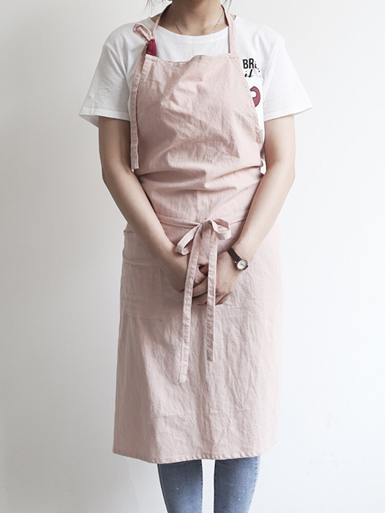 Image of Japanische einfarbige Leinen Baumwolle Vintage Pinafore Kleid