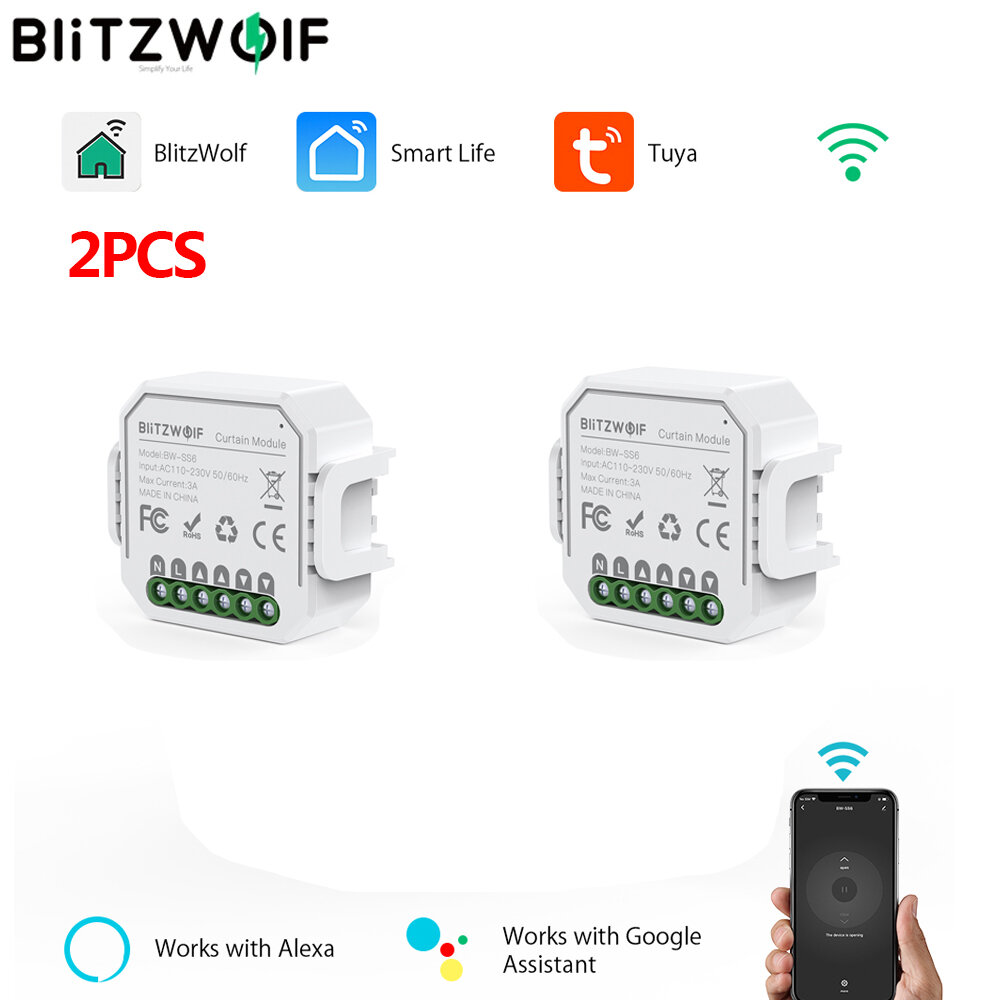 

[2PCS] BlitzWolf® BW-SS6 WIFI Smart Curtain Module APP Remote Controller Timing Open/Close Work with Google Assistant Am