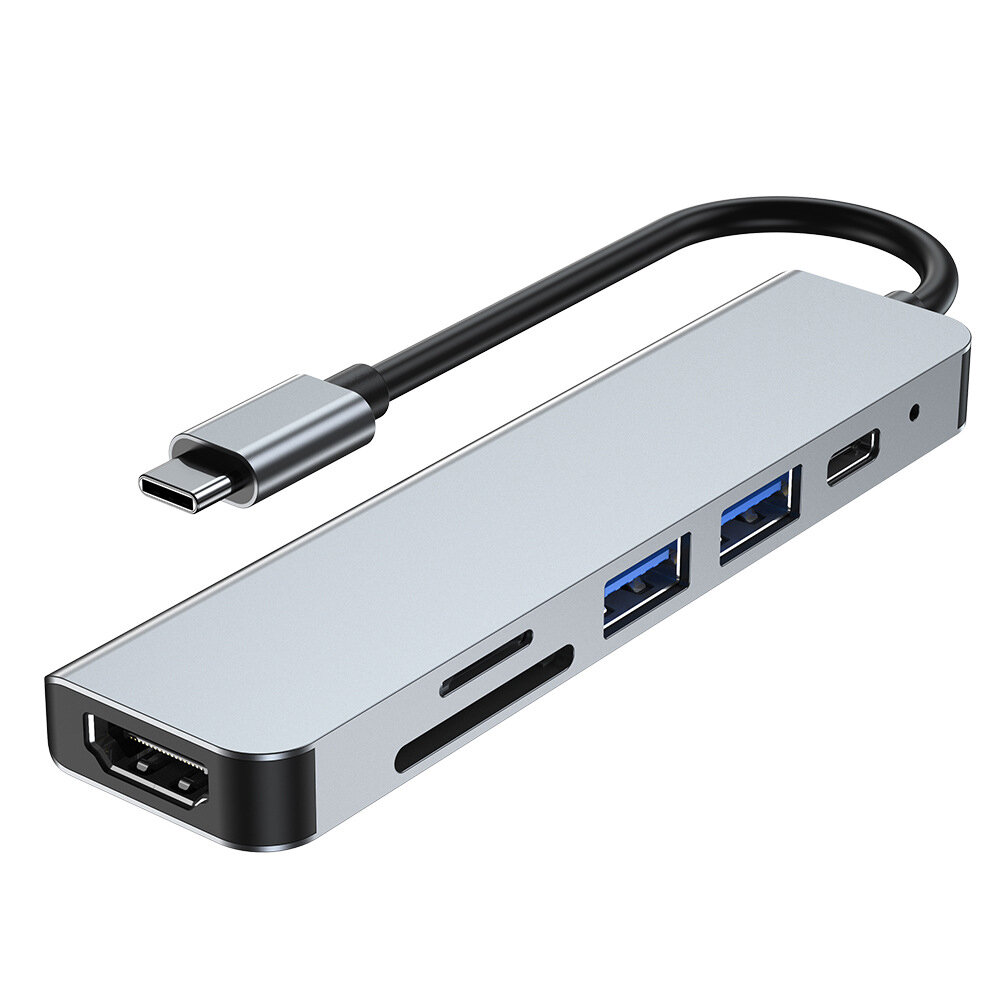 6 in 1 Docking Station USB-C to USB2.0 USB3.0 PD HDMI Card Reader TF Card Hub