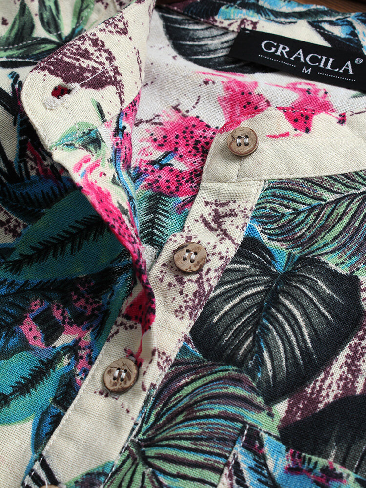 women retro buttons long sleeve cotton vintage floral blouse at Banggood