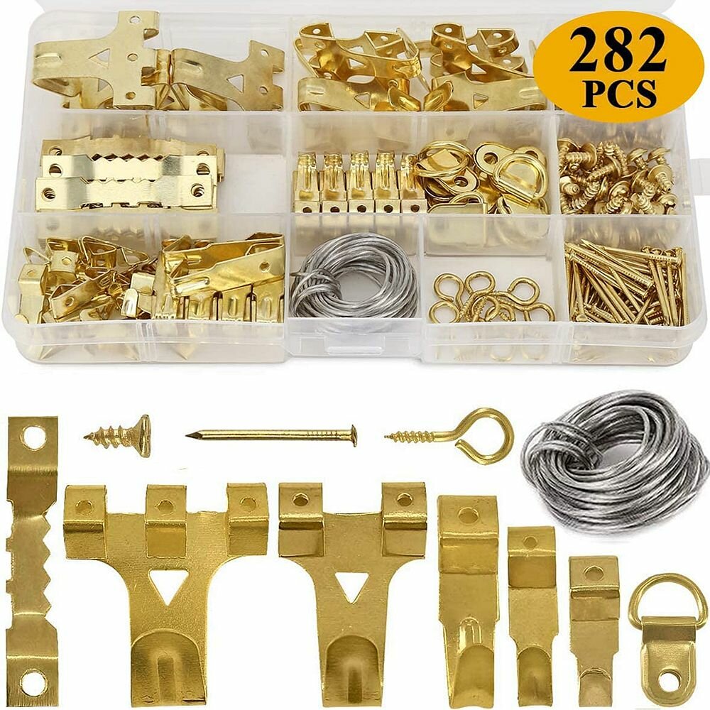 

282pcs Picture Hooks for Hard Walls Picture Hanging Kit for Picture Frame Fixing Assorted Picture Hanger Set with 62 Ste