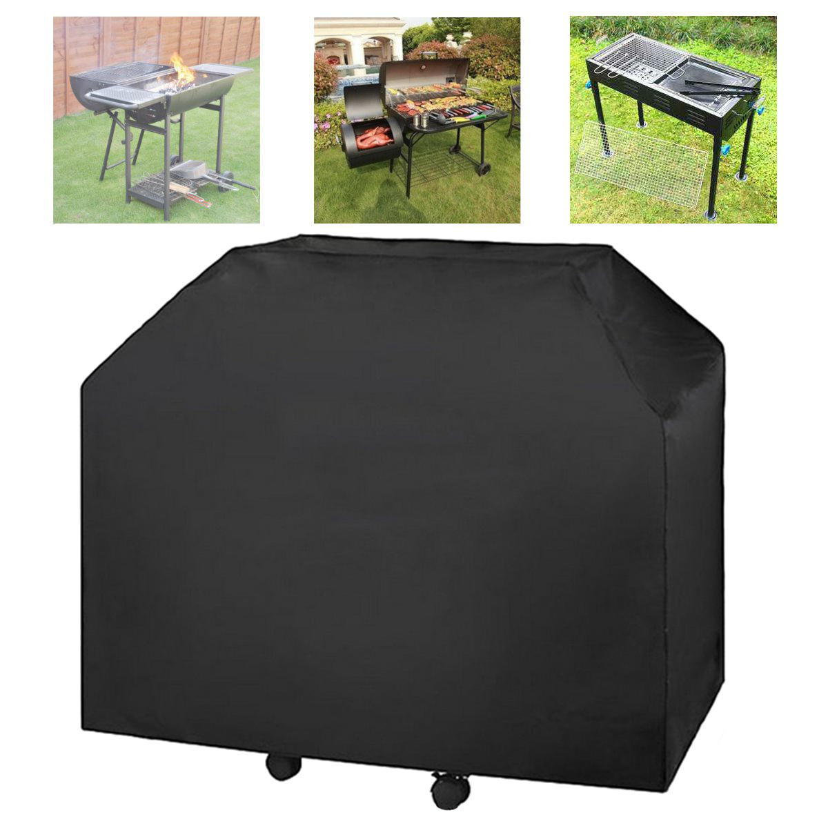 Zwarte, waterdichte hoes voor gasbarbecue met afmetingen van 183x66x130 cm, geschikt voor gebruik buiten.