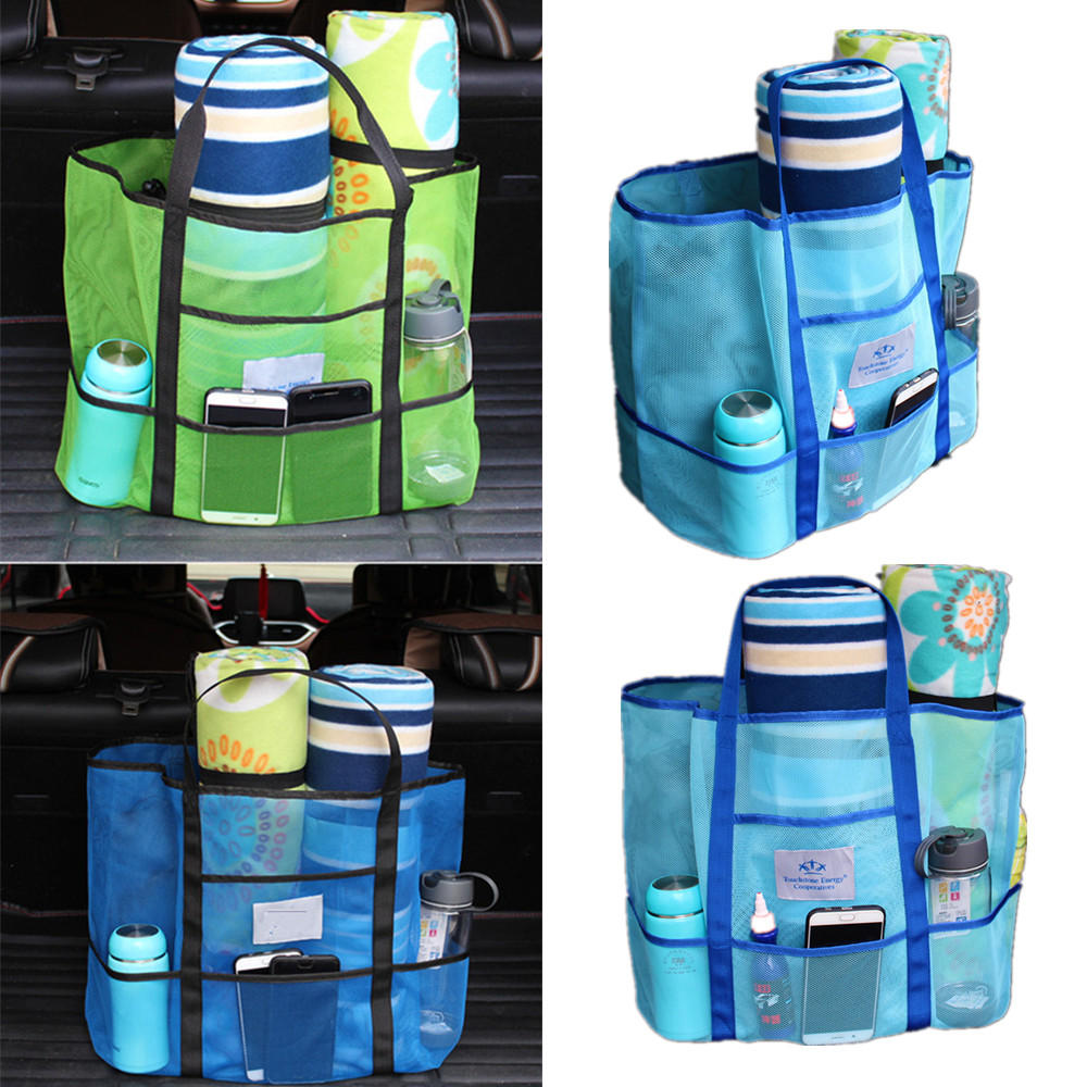 حقيبة سباحة نسائية من الشبكة ، حقيبة مكياج محمولة لتخزين السيرف ، حقائب نقل للكرات ، وسادات شاطئية وألعاب للأطفال.