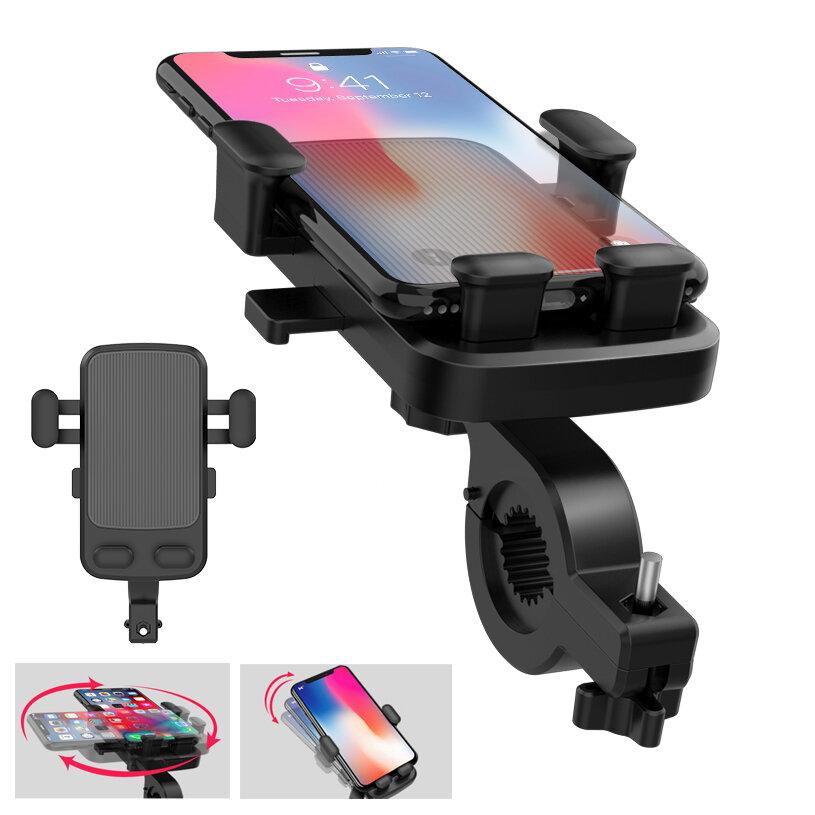 

COY 360° Rotation Mechanical Lock Motorcycle Bicycle Handlebar Mobile Phone Holder Stand for Devices between 4.7-6.5 inc