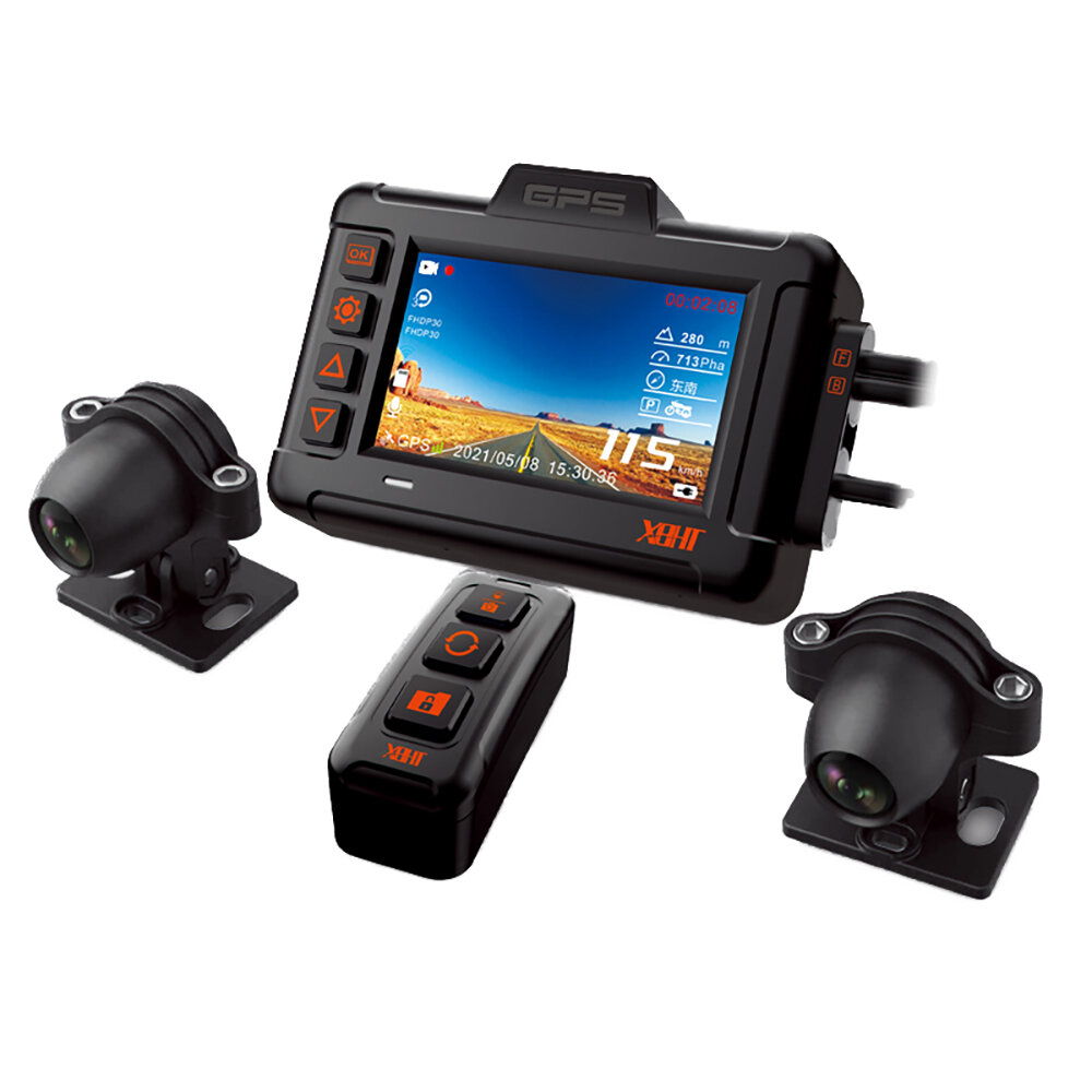 XBHT XB702 3inch 1080P HDR Motorfiets DVR Snelheidsmeter Waterdicht Dual Dash Camera Voor Achteraanz
