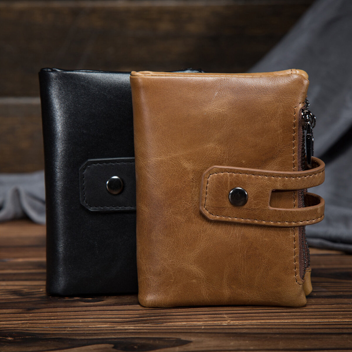 

Men's Cowhide Leather Zipper Wallet RFID Blocking Card Holder Coin Purse