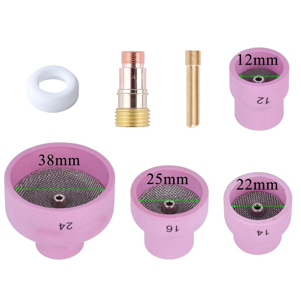 7PCS TIG Extra Grote Alumina Keramische Nozzle Cups Zeef Mesh Gas Lens 2.4mm 3/32 "Collet Gas Lens v