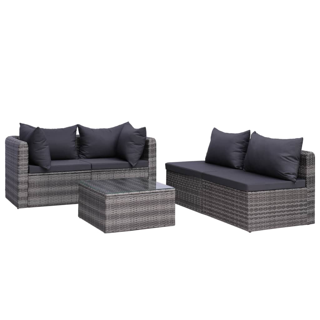 7 Piece Garden Lounge Set with Cushions Poly Rattan Gray
