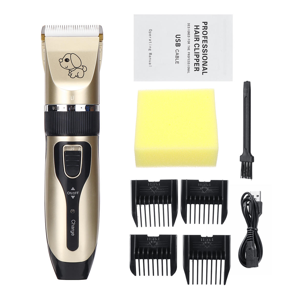 Professional Pet Cat Dog Cordless Clipper Grooming Electric USB Rechargeable Hair Trimmer Kit W/ Combs and Sponge