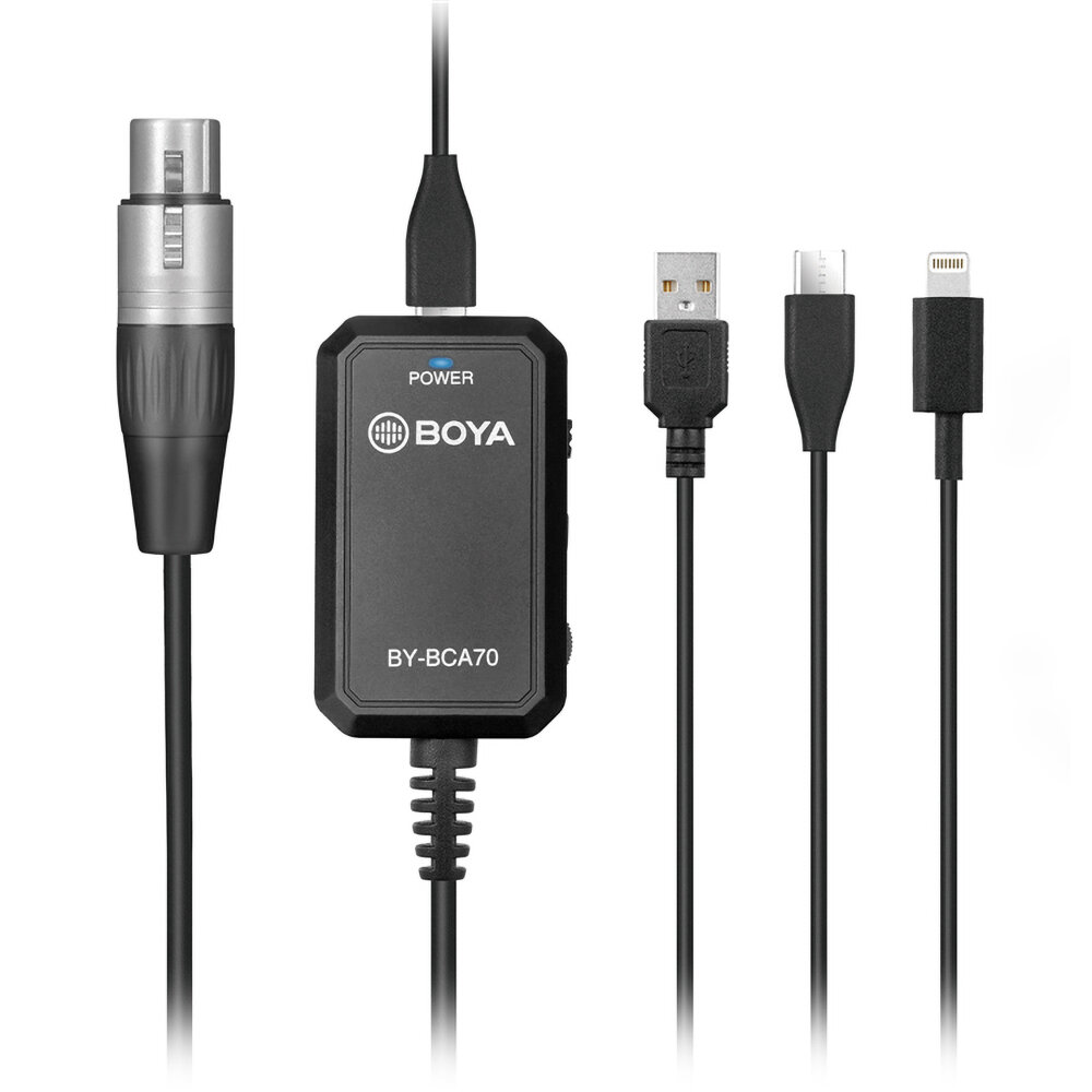 BOYA BY-BCA70 XLR Audio Adapter Mic to Type-c USB-A for Lightning XLR Microphones to PC Mobile Devic