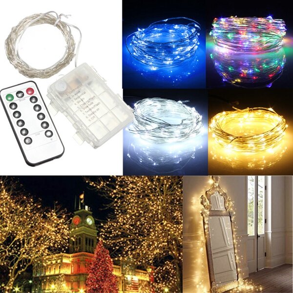 10M 100LED Battery Silver Wire Color Christmas String Fairy Light With Remote 