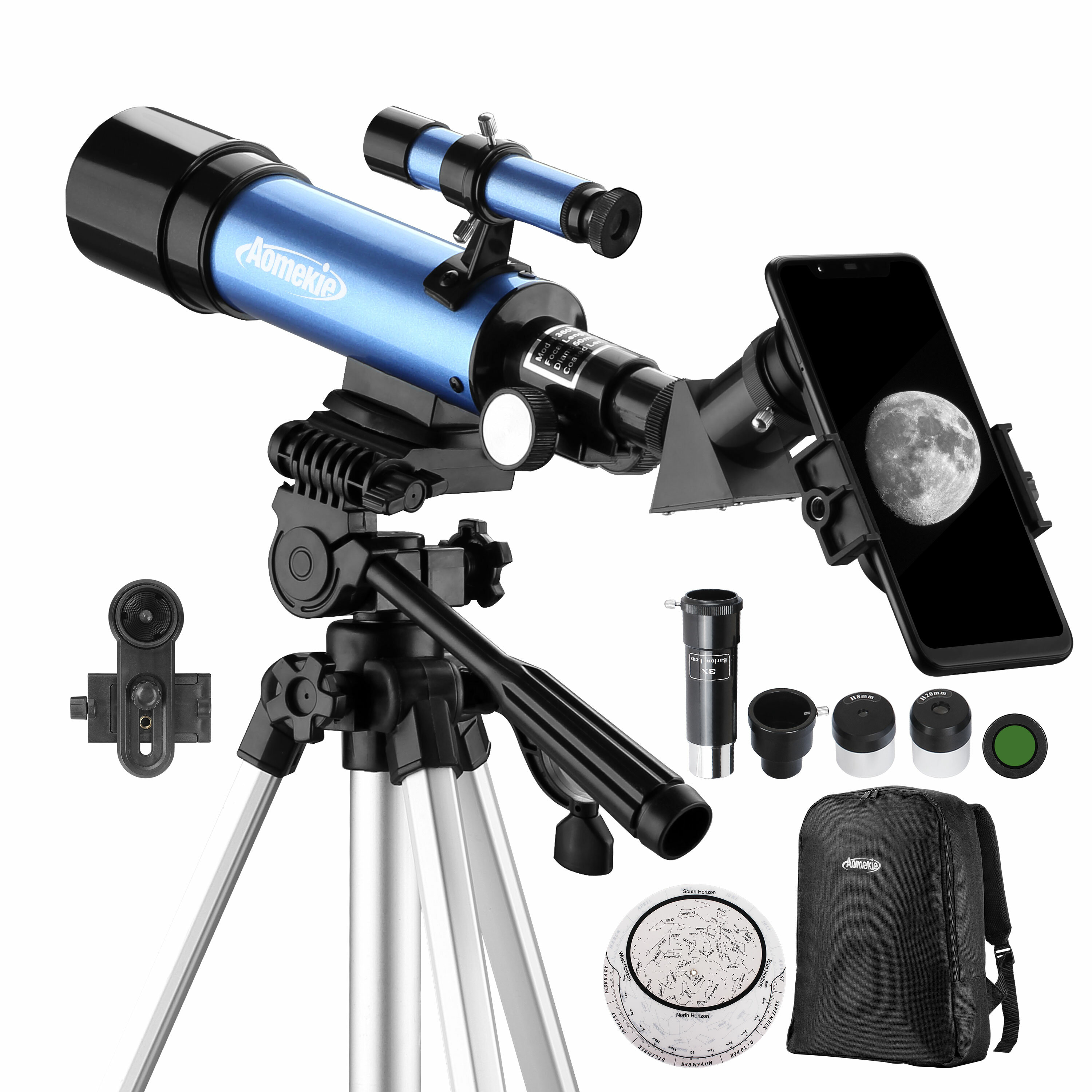 

[US Direct] AOMEKIE 18X-135X Astronomical Telescope 50mm Aperture Refractor Telescopes with Phone Adapter & Adjustable T