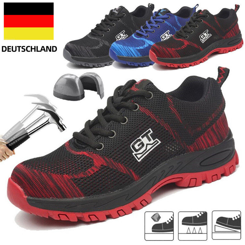 Zapatos de seguridad para hombres TENGOO, con puntera de acero, suela antideslizante, transpirable, para correr y zapatillas antideslizantes.