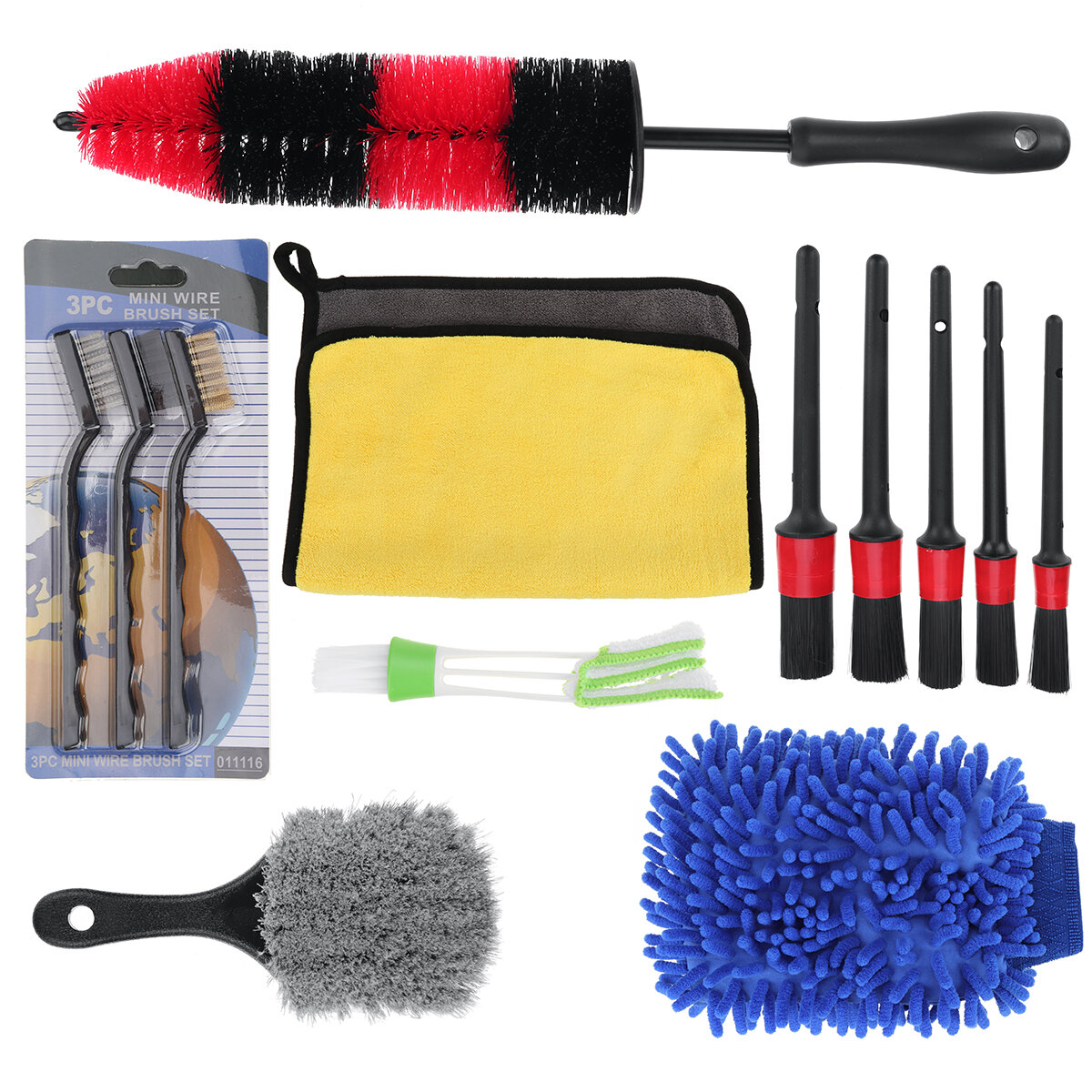 13PCS Tire Detail Brush Crevice Cleaning Wash Tool Short Handle Interior Exterior Leather Air Vents 