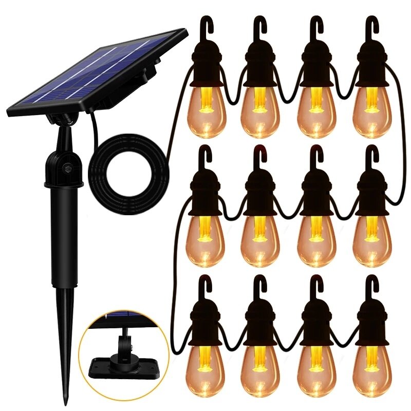 12 lampen Solar Light String Waterproof Edison 48FT Solar Bulb Lights Decoratie Verlichting voor Gar
