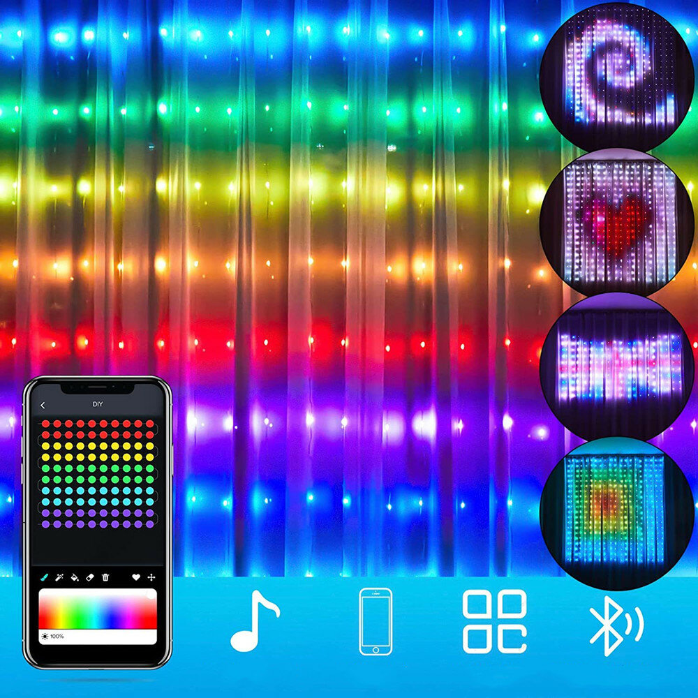 best price,smart,led,rgb,color,diy,smart,curtain,string,light,bluetooth,discount